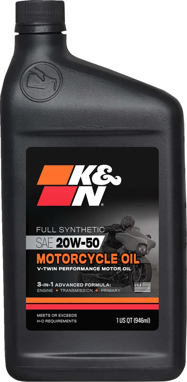 K&N 20W-50 synthetic motorcycle engine oil, 1 qt bottle
