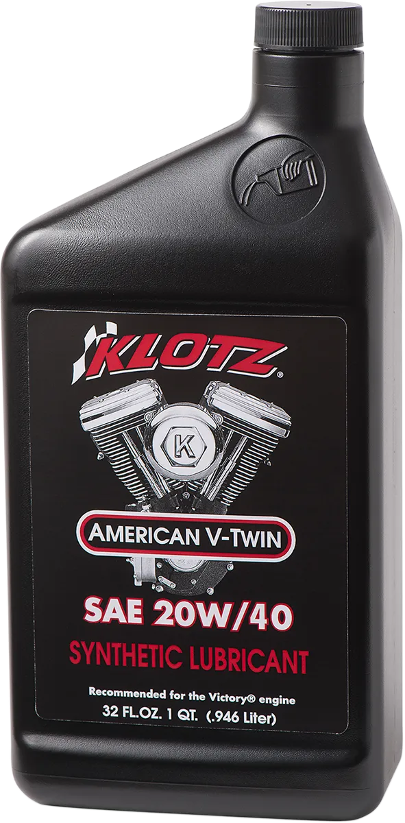 Klotz V-Twin Synthetic 20W-40 synthetic motorcycle engine oil, 1 qt bottle