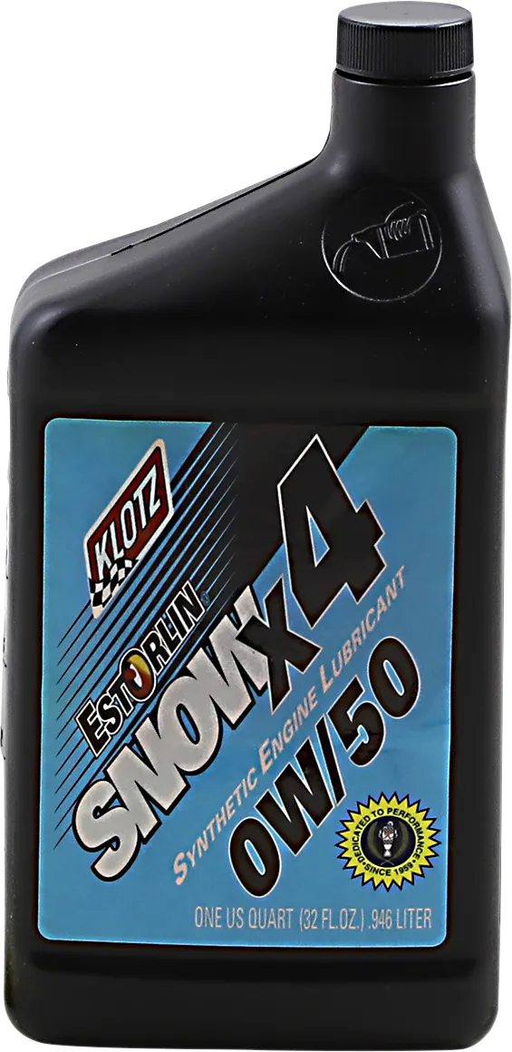Klotz Snow X4 0W-50 motorcycle engine oil, 1 qt bottle