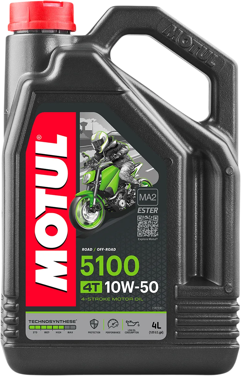 Motul 5100 10W-50 motorcycle engine oil, 4 L bottle