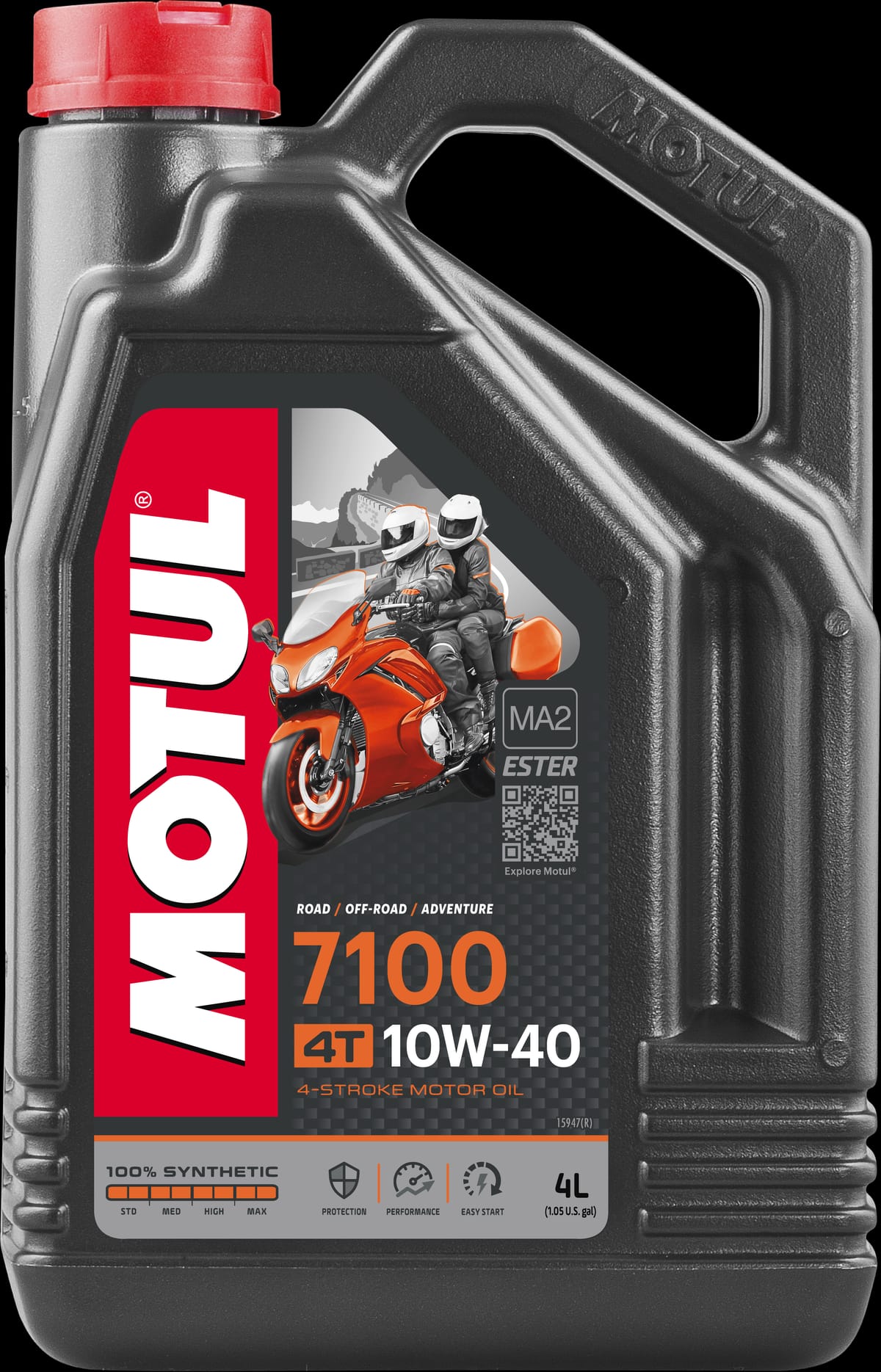 Motul 7100 10W-40 synthetic motorcycle engine oil, 4 L bottle