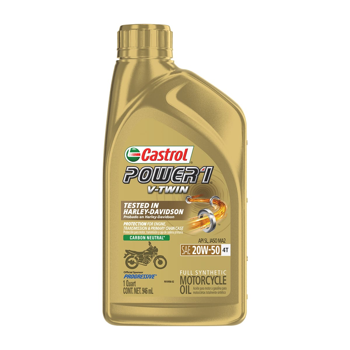 Castrol Power 1 V-Twin 20W-50 motorcycle engine oil, 1 qt bottle