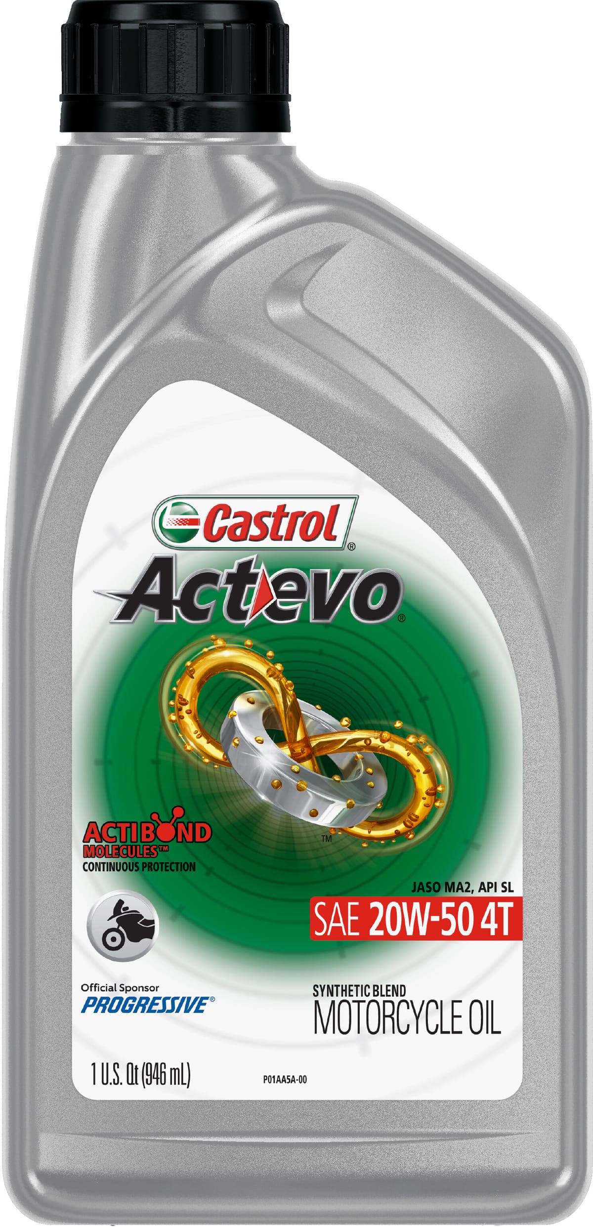 Castrol Actevo 4T 20W-50 motorcycle engine oil, 1 qt bottle