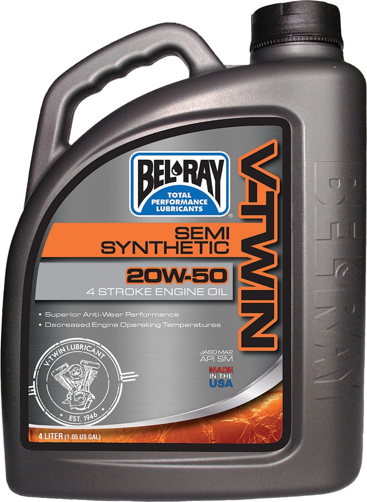 Bel-Ray V-Twin 20W-50 semi-synthetic motorcycle engine oil, 4 L bottle