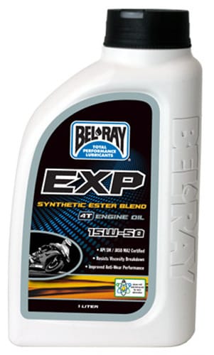 Bel-Ray EXP 15W-50 semi-synthetic motorcycle engine oil
