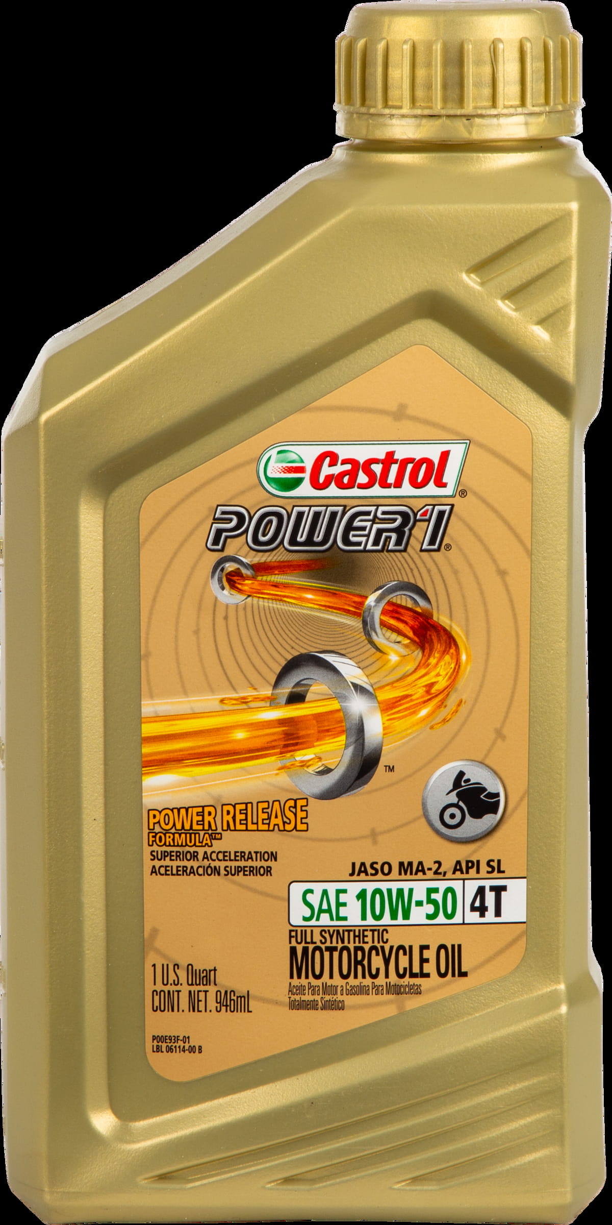 Castrol Power 1 4T 10W-50 motorcycle engine oil, 1 qt bottle