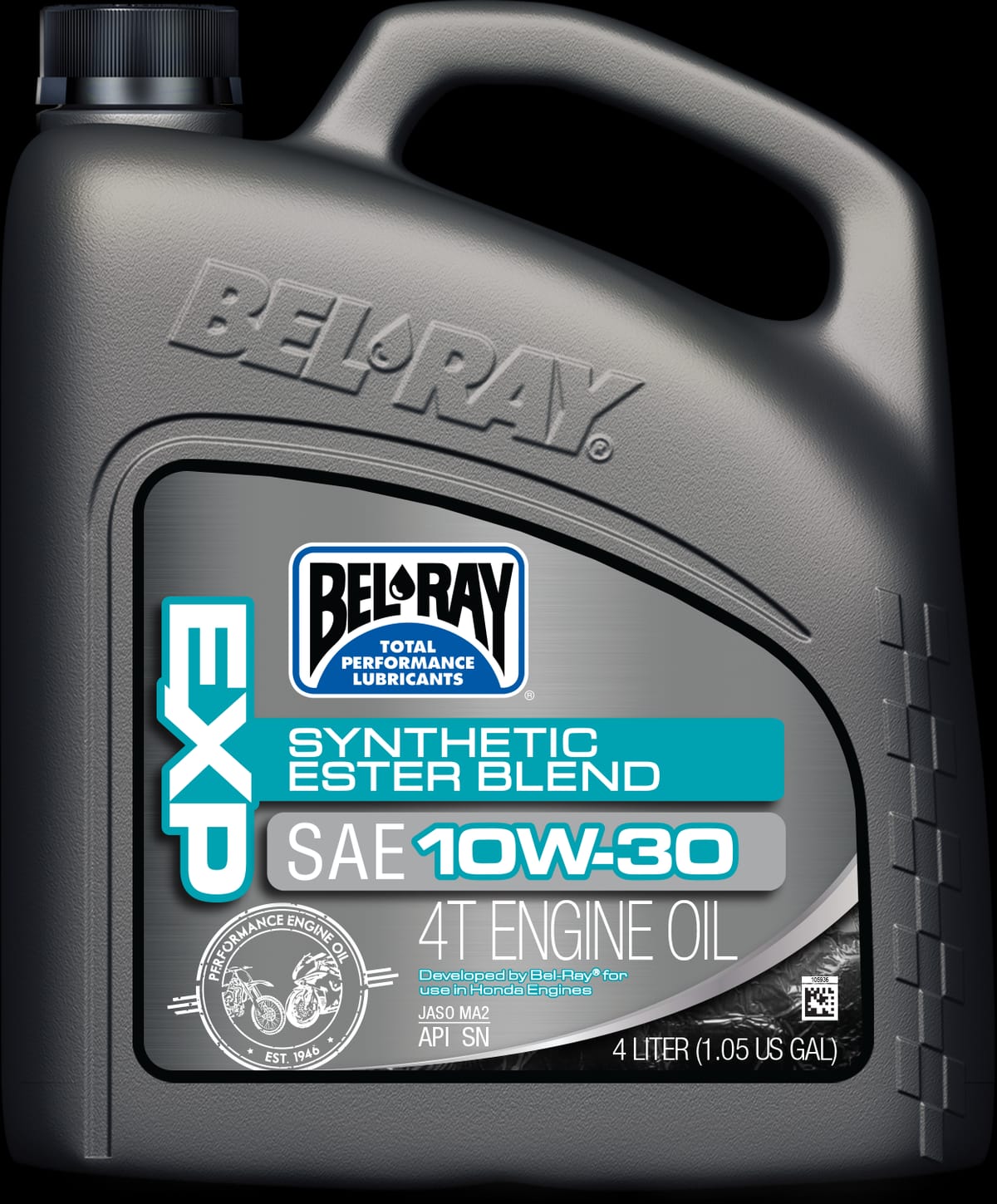 Bel-Ray EXP 10W-30 semi-synthetic motorcycle engine oil, 4 L bottle